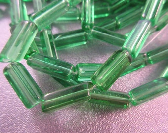 Green Glass Rectangle Beads 30pcs
