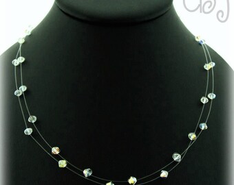 Wedding Jewelry, Bridal Necklace, Bridesmaid necklace, Double Strand Illusion Necklace Crystals Clear AB 4MM