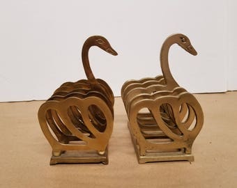 Pair of Brass Swan Napkin Holders