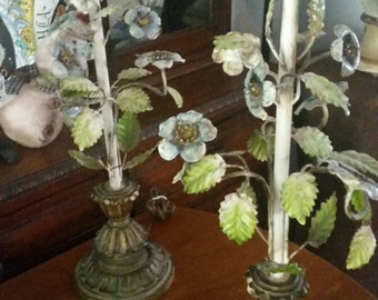 Italian tole lamps with wooden bases