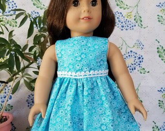 Blue Flower Print Dress for American Girl or 18" Dolls