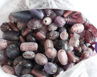Vintage bulk mixed lot of purple glass beads 11 oz.