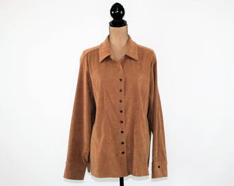 koret blues clothing womens suede 2x tan ultra tops casual sleeve button plus brown shirt