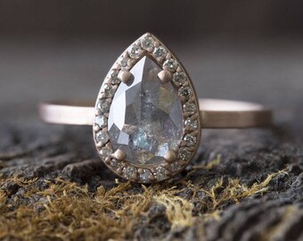 Custom Natural Rose-Cut Silver-Grey Diamond Engagement Ring