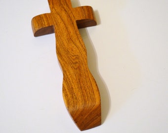 Solid Wood Wall Cross;4"x9"x1"; Handmade Crooked Cross; Made in Texas; Mesquite Wood; Christian Gift; Free Ground Shipping cc20-1012117