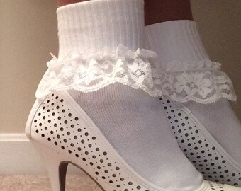 Women's lacy ankle socks, short boot socks, Ladies lace ankle socks, sexy socks, white women's ruffled socks