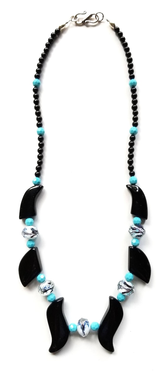 Black Necklace, Turquoise Necklace, Boho Necklace, Onyx Necklace, Crystal Necklace