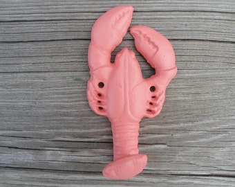 Coral Lobster hook,nautical beach decor, bathroom towel hooks, outdoor shower, beach house home decor,cast iron,