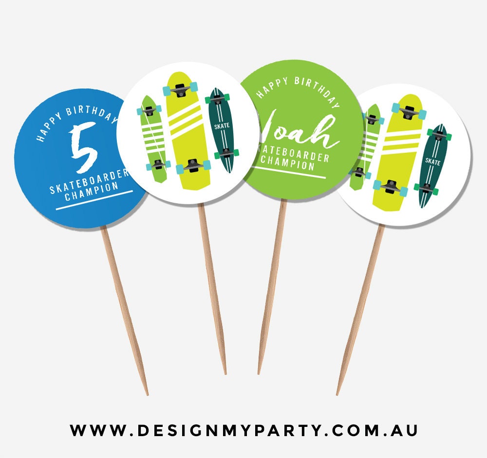 Skateboard Cupcake Toppers Personalised DIY Printables