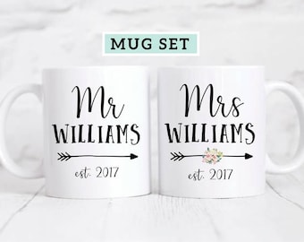 Mr and Mrs Mug Set / Mr. and Mrs. Mugs / Newlywed Mugs / Bride and Groom Coffee Mugs / Mr & Mrs Mug Gift / Couples Mugs / Wedding Mugs