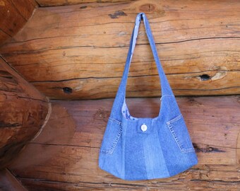 Denim hobo bag, tote bag, denim bag, hobo purse, denim purse, denim handbag, denim shoulder bag, denim sling, denim slouch, recycled denim