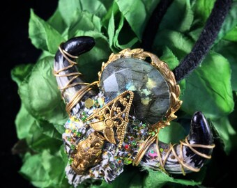 Owl Be Wise - Faceted Labradorite w/Glitter Gloss & Vintage Adornments Enlightened Longhorn Necklace
