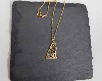 Gold Wolf Necklace | Origami Wolf | 24k Gold Plated | 925 Sterling Silver | Origami Pendant | Howl at the Moon | Howling Wolf | Animal Lover