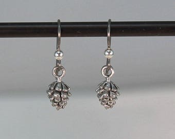 Pewter pine cone earrings, silver pinecone earrings, nature earrings, gift for her.