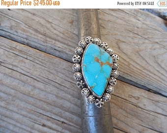 ON SALE Large turquoise ring handmade in sterling silver with beautiful natural Sonora turquoise stone