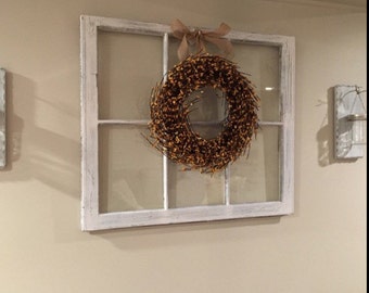 ON SALE 6 pane wood window - six pane wood windows - wreath hanger window for mantel - wood window frames - wood windows for wedding