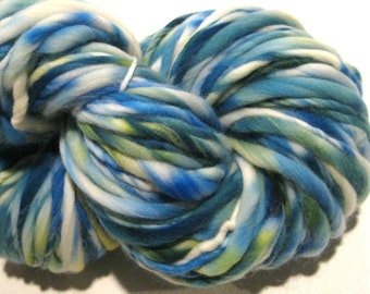 Handspun Yarn Good Day of Surf 126 yards hand dyed merino wool blue yarn yellow yarn green yarn knitting supplies crochet supplies doll hair