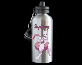 Personalised Mew or Mewtwo Pokemon Go Water bottle, Aluminium Water bottle, Mew Drink Bottle, Mewtwo Bottle, Pokemon gift, Mew Bottle