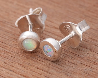 0.14ct Solid White Opal Earrings in Sterling Silver, Unique Natural Australian Opal Jewelry SKU: 1939A095