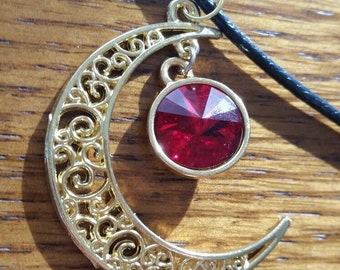 Crimson Swarovski Crystal Amulet of the Moon