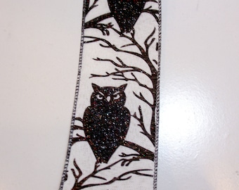 Halloween Ribbon, Owl Wired Fabric Ribbon 2 1/2 inches wide x 10 yards, Offray Owl Ribbon