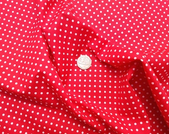 Rose & Hubble 100% Cotton Poplin Fabric - 3mm Polkadot Spot - Red - Dressmaking , Quilting, Craft Material