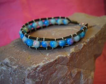 Blue bead wrap bracelet