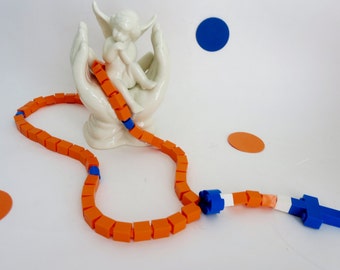 Catholic Kids Rosary - Orange Blue and White Rosary Made of Lego® Bricks