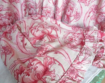 Stunning Vintage French Art Nouveau Fabric & Pelmet, Cotton Cretonne Curtains Drapes, Paris Apartment Boudoir Chic Textiles, Belle Brocante