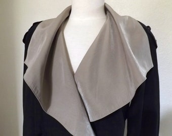 Vintage 90's Black Silk Trench Coat - Double Breasted & Giant Lapels