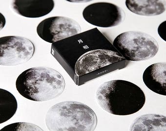 Moon Sticker Set, Moon Phases Stickers Pack, Scrapbook, Space, Galaxy, Planner Sticker Pack