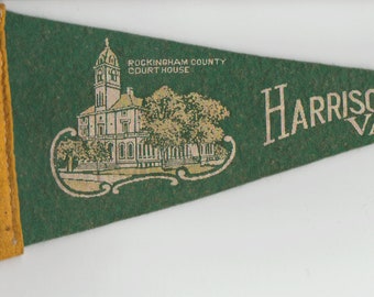 Vintage Pennant, Harrisonburg, Virginia, County Court House, ca 1960