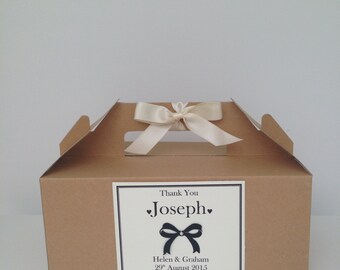 Children's Personalised Brown Kraft Wedding Activity Favour Box Black Bow