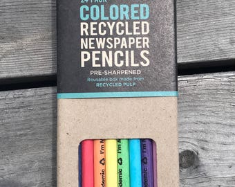 Written Word 24 Pack Colored Recycled Newspaper Pencils Pre-Sharpened