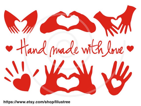 Hand made with love red heart handmade digital clip art