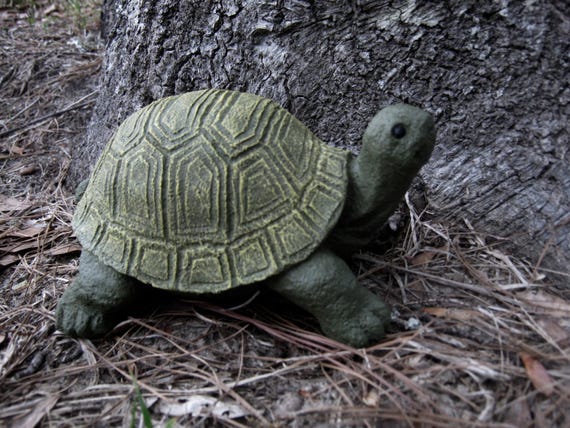 Turtle Statue Stretching Painted Concrete Garden Figure