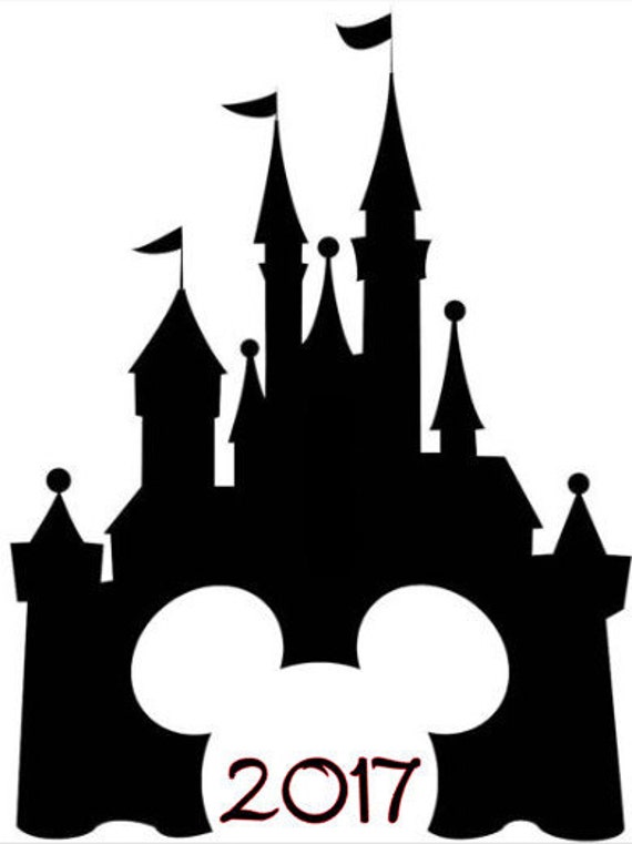 SVG file of Disney Castle with Mickey Cutout and Year