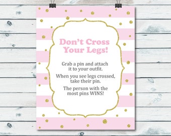 shower baby legs game cross don printable games clothespin say sign dont clothes crossed pink gold