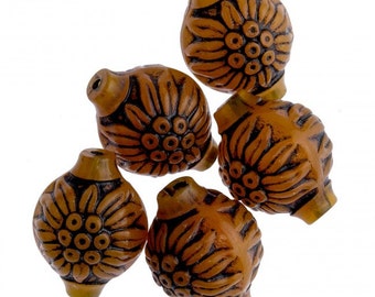 Vintage West German molded black on tan plastic bead 15x12mm. Pkg of 10. b6-156(e)
