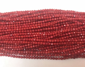 Natural Red Coral 2mm / 3mm Round Cut Genuine Loose Faceted Beads 15 inch Jewelry Supply Bracelet Necklace Material Support Wholesale