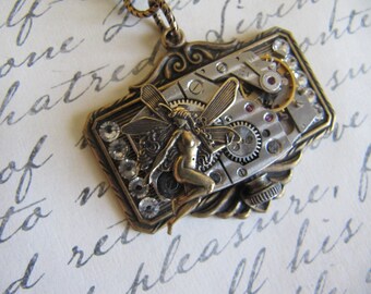Steampunk, Steampunk Necklace, Steampunk Jewelry, Fairy, Rhinestone, Womens Necklace, Neo Victorian