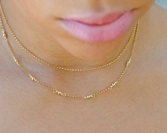 14kt Gold Layer Necklace Set, Simple Minimal Necklace, Gold Satellite Chain, Bead Necklace, Gift For Her, Bridesmaid Gift, Everyday Jewelry