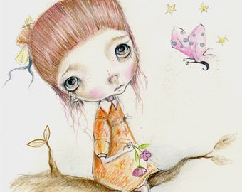 Original painting mixed media on paper..Miko girl''..OOAK