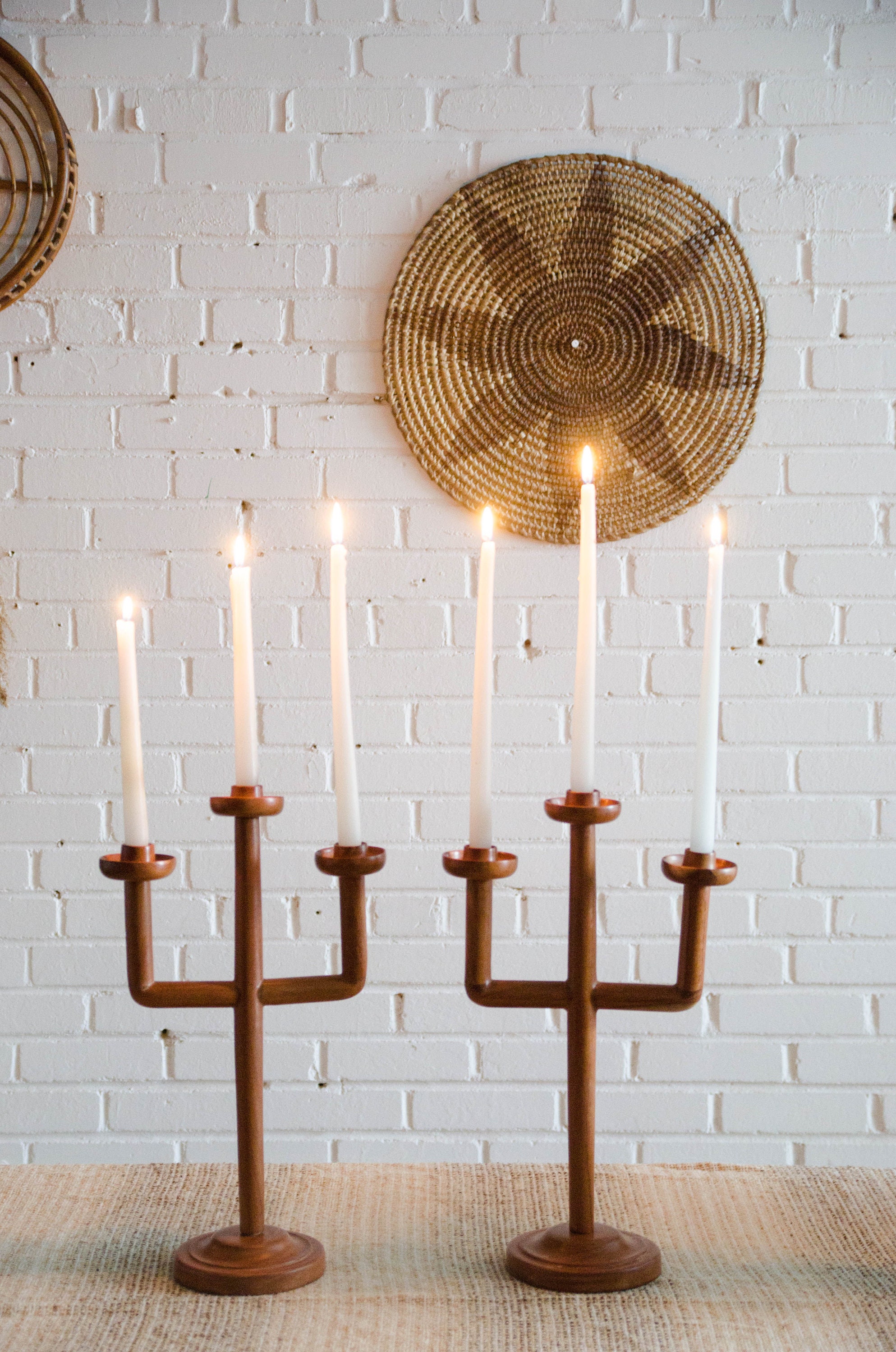 Vintage Wood Candle Holders Set Of 2