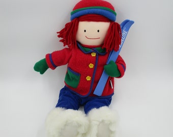 MADELINE DOLL, Skiing Madeline doll, vintage Madeline doll, Madeline with Skiis, French story book character, story book toy, cute Madeline