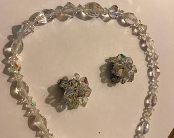 Crystal Necklace /Earring set, glass, clip-on