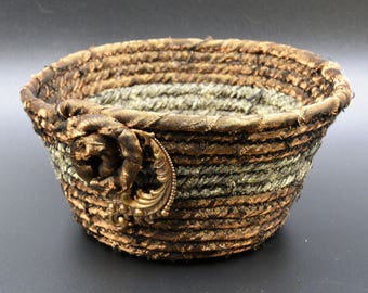 Hand-made Basket, Fabric Basket, Basketry, Fabric Art, Funky Basket, Fabric Bowl, Gift for Her, Coiled Basket,Gift