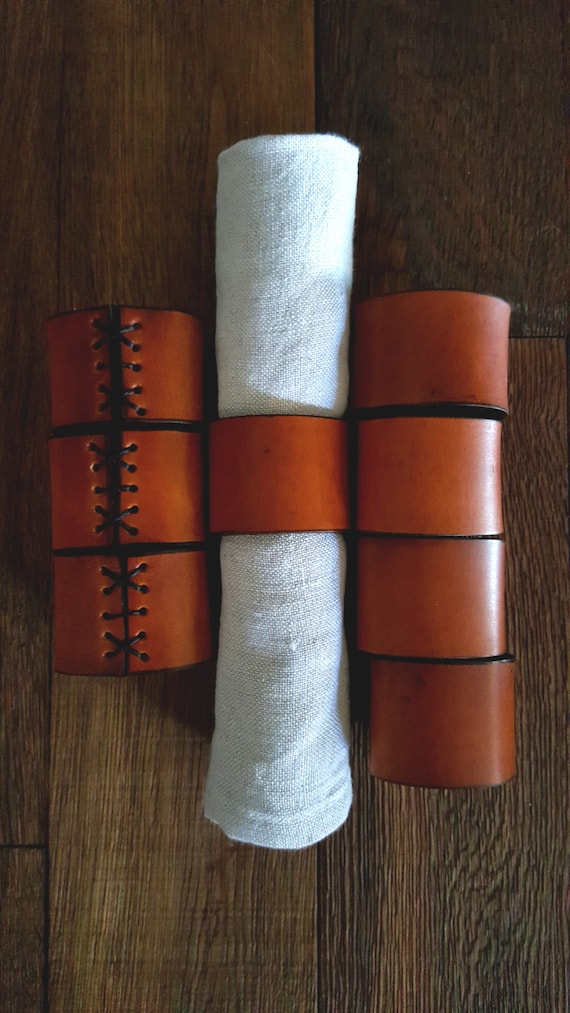 8 Leather Napkin Rings Hand Dyed Tan w/ Black ~ Hostess Gift ~Wedding ~ Dining ~ Alfresco ~ Housewarming ~ Home Decor ~ Gifts for Chefs