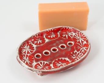 Red Ceramic Soap Dish | Handmade Soap Holder | Housewarming Gift