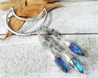 Crescent moon clip - Moon hair clip - silver crescent moon - moon hair jewelry - boho moon - crystal moon clip - boho clip - moon lover gift